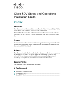 Cisco SDV Status and Operations Installation Guide