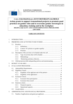 Action grants to support transnational projects to promote good practices on gender roles and to overcome gender stereotypes in education, training and in the workplace