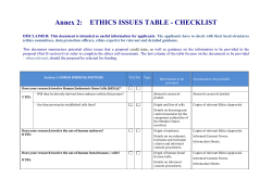 Ethics issues table - Checklist