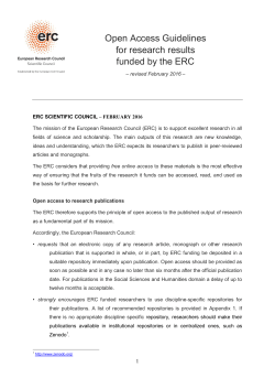 Open Access Guidelines for research results funded by the ERC (revised February 2016)