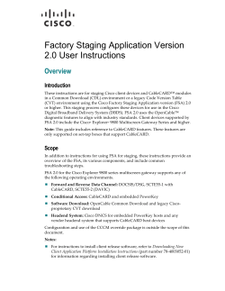Factory Staging Application Version 2.0 User Instructions