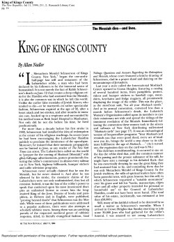 King of Kings County : The Lubavitcher Rebbe Dies And Lives ! The New Republic : July 1994)