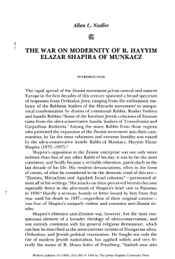 The War on Modernity of the Munkaczer Rebbe (Modern Judaism, vol. 14: 1994)