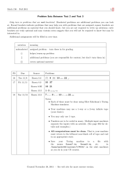 Problem Sets Due Between Test 2 and Test 3
