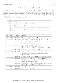 Problem Sets Due Between Test 1 and Test 2