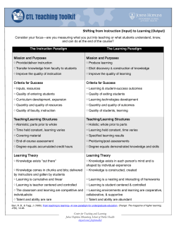Shifting from an Instructional Paradigm to a Learning Paradigm