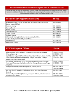 Local Health Department and NYSDOH Regional Contacts for Partner Services