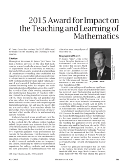Jim Lewis received the 2015 AMS Award for Impact on the Teaching and Learning of Mathematics