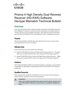 Prisma II High Density Dual Reverse Receiver (HD-RXR) Software-Devtype Mismatch Technical Bulletin