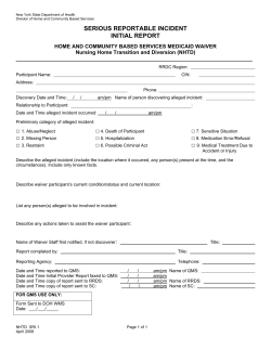 Appendix E - Serious Reportable Incident Forms