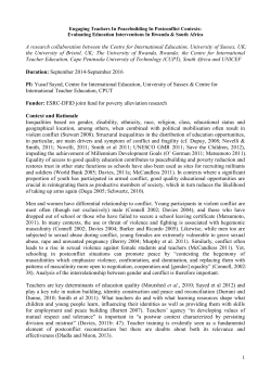 Engaging Teachers in Peacebuilding in Post-Conflict Contexts: Project Overview [PDF 190.89KB]
