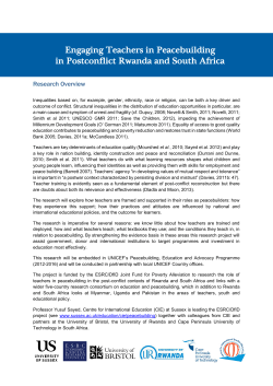 Engaging Teachers in Peacebuilding in Post-Conflict Rwanda and South Africa: PROJECT BRIEF [PDF 449.76KB]