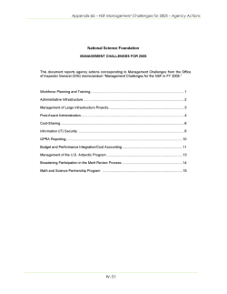 NSF Management Challenges for FY 2005 Agency Actions