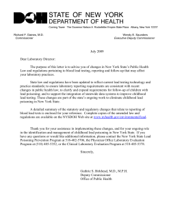 "Letter to Laboratory Directors Regarding Changes in New York State's Public Health Law Pertaining to Blood Lead Testing, Reporting and Follow-Up" with "Summary of Changes"