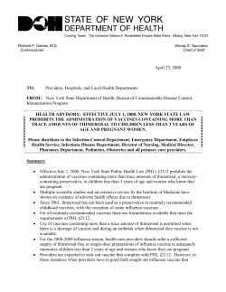 This Health Advisory regarding the July 1, 2008 Law Limiting the use of Thimerosal in Vaccines