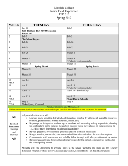 Spring Junior Field Experience Calendar for secondary and K-12 certifications