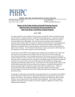 Report of the Public Health and Health Planning Council: Administrative Streamlining Recommendations for New York State's Certificate of Need Program