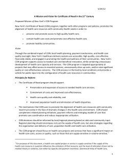 A Mission and Vision for Certificate of Need in the 21st Century