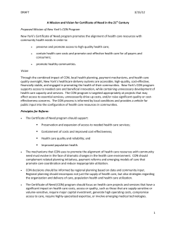 A Mission and Vision for Certificate of Need in the 21st Century