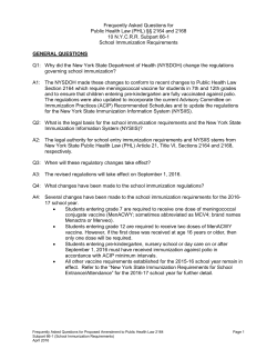 Frequently Asked Questions Regarding School Immunization Regulations and the New York State Immunization Information System (NYSIIS)