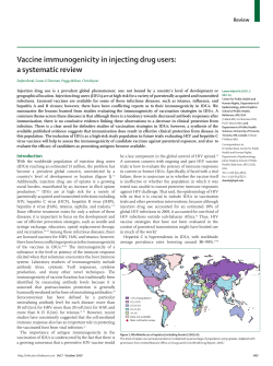 Baral S, Sherman SG, Millson P, Beyrer C. Vaccine Immunogenicity in Injecting Drug Users: A Systematic Review. Lancet Infect Dis. 2007 Oct;7(10):667-674.