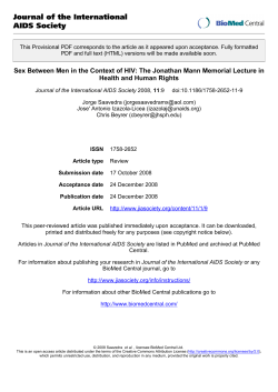 Saavedra J, Izazola-Licea JA, Beyrer C. Sex between men in the context of HIV: The Jonathan Mann Memorial Lecture in Health and Human Rights. JIAS. 2008;11:9.