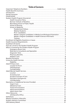 Summary of Benefits Offered by University Health Services Clinic