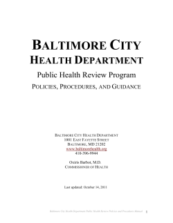 Baltimore City Health Department Studies