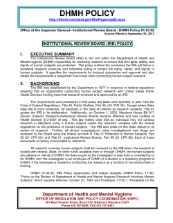 DHMH Institutional Review Board Policy