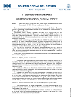 Ordre ECD/760/2013, de 26 d'abril, per la que s'estableixen els requisits d'expedici del t tol del programa Erasmus Mundus
