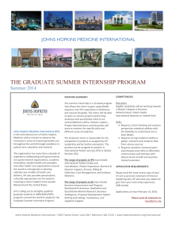 Johns Hopkins Medicine International Graduate Summer Internship 2014