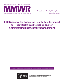 CDC Guidance for Evaluating Health Care Personnel for Hepatitis B Virus Protection and for Administering Postexposure Management