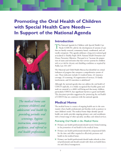 Promoting the Oral Health of Children with Special Health Care Needs: In Support of the National Agenda