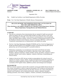 NYSDOH Health Advisory: Recommendations for Vaccination of Health Care Personnel, 2007