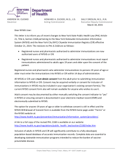 Notification letter to NYSIIS Users on recent changes to New York State Public Health Law (PHL) 2168, Effective October 21, 2014.