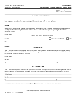 Authorization for Online Health Commerce System (HCS) Account Creation (DOH-5158)