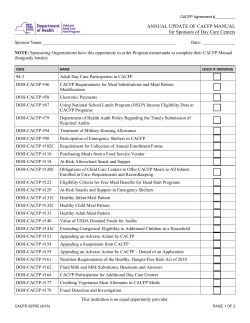 Annual Update of CACFP Manual for Sponsors of Day Care Centers (CACFP-3979C)