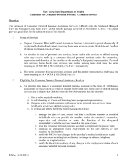 Consumer Directed Personal Assistance Services (CDPAS) Final Guidelines