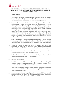 Bases generals reguladores del proc s selectiu per a la constituci d'una borsa de treball del personal laboral temporal de la UPF
