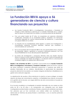 Ajudes Fundació BBVA a Investigadors, Innovadors i Creadors Culturals