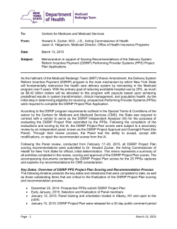 NYS DSRIP Final Scoring and Recommendation Memo Submitted to CMS
