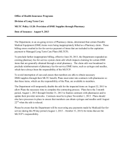 MLTC Policy 13.20: Provision of DME Supplies Through Pharmacy