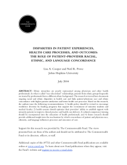 Disparities in Patient Experiences, Health Care Processes and Outcomes: The Role of Patient-Provider Racial, Ethnic and Language Concordance