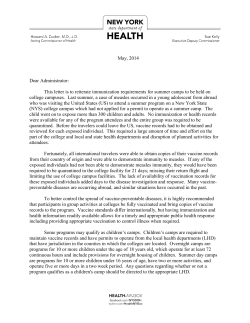 Immunization Requirements for Summer Camps Held on College Campuses