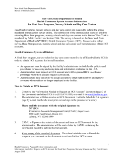 Head Start Programs, Nursery Schools and Day Care Centers HCS Account Information