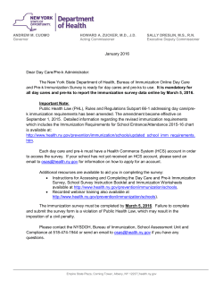 Letter to Day Care/Pre-k Operator regarding the Online Day Care and Pre-k Immunization Survey 2016