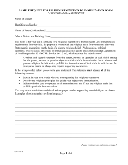 Sample Request for Religious Exemption to Immunization Form