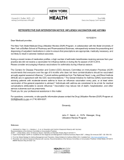 Retrospective DUR Intervention Notice: Influenza Vaccination and Asthma - October 16, 2014