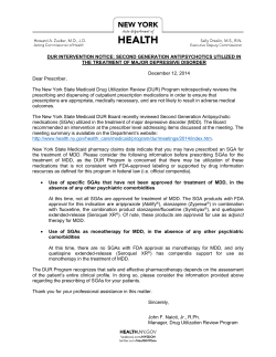 DUR Intervention Notice: Second Generation Antipsychotics Utilized In the Treatment of Major Depressive Disorder - December 12, 2014