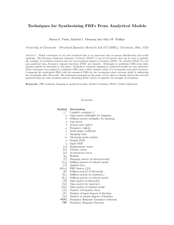 "Techniques for Synthesizing FRFs From Analytical Models", Pasha, H.G., Allemang R.J., Phillips A.W.,&nbsp;Proceedings, International Modal Analysis Conference (IMAC), 2014.
